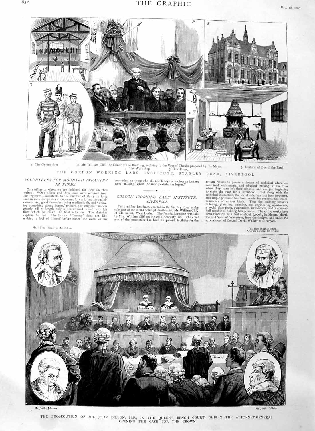Old Antique Print 1886 John Dillon Court Dublin Gordon Stanley Liverpool 19th