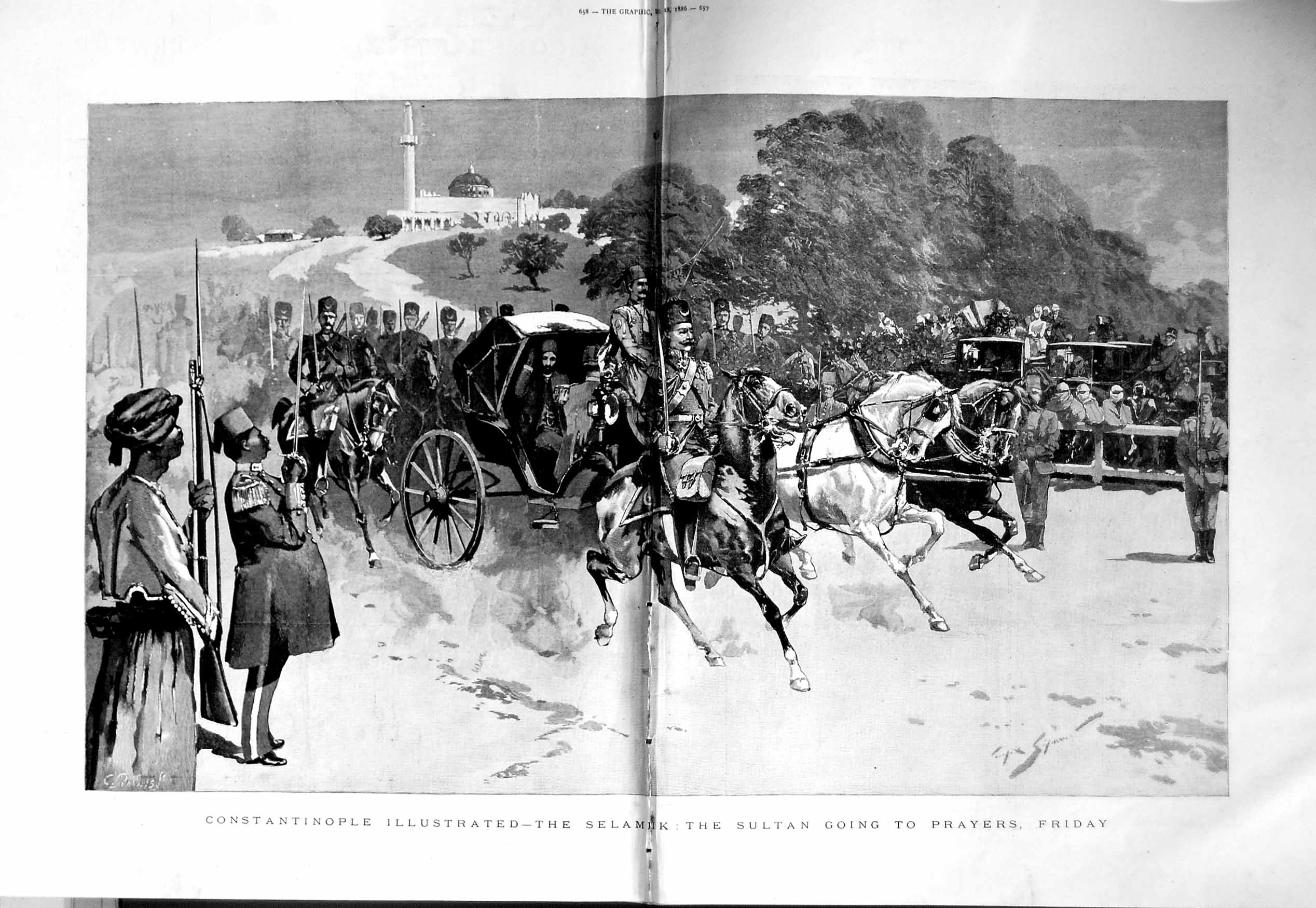 Original Old Antique Print 1886 Constantinople Sultan Dolma Bagtche S Victorian