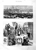 Original Old Antique Print 1886 Bazaar Corn Exchange Brighton Funeral So 19th