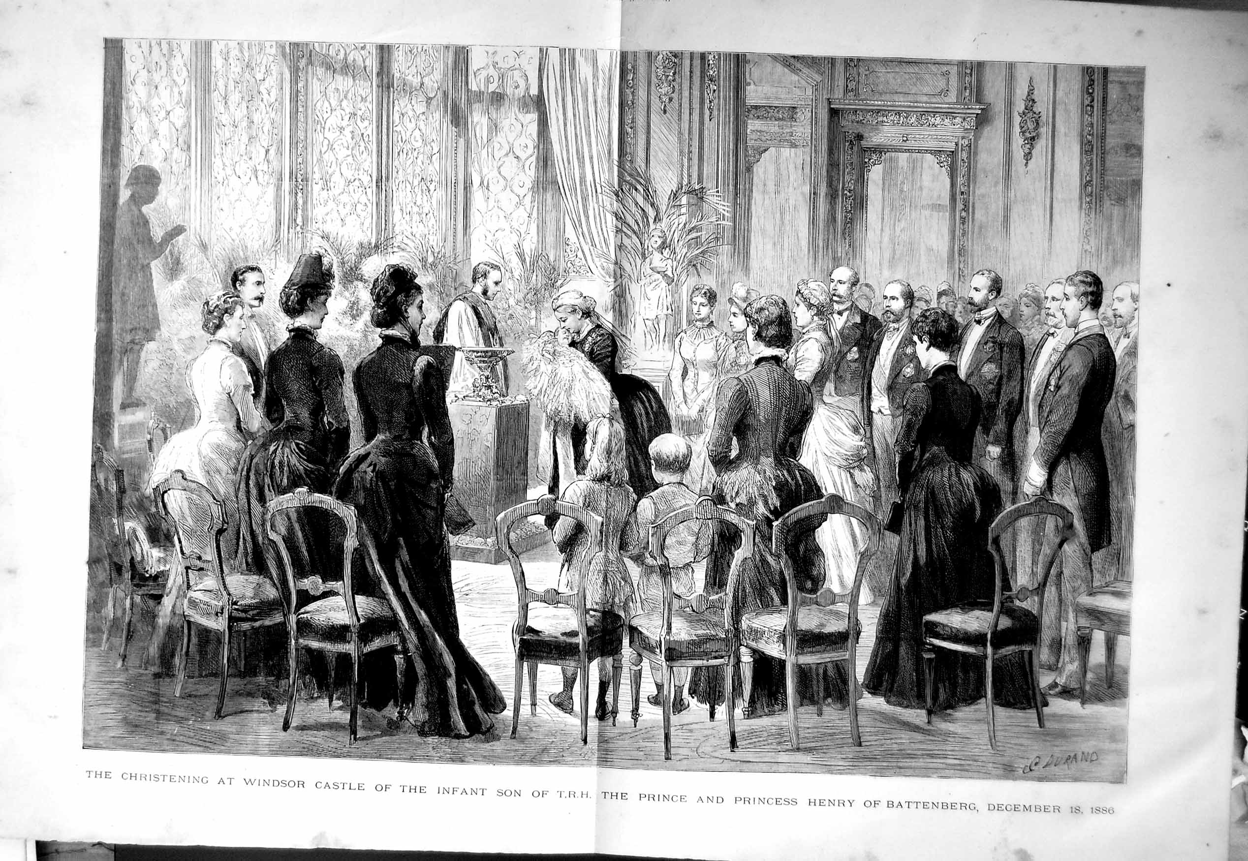 Old Antique Print 1886 Christening Windsor Castle Baby Henry Battenberg 19th