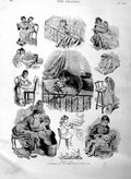 Original Old Antique Print 1886 Adrien Marie Children Babies Cot Beds Bath 19th