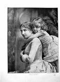 Original Old Antique Print 1886 Photograph Mother Little Girl Pick-A-Back 19th