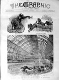 Original Old Antique Print 1887 Olympia Place Entertainment Kensington Horses