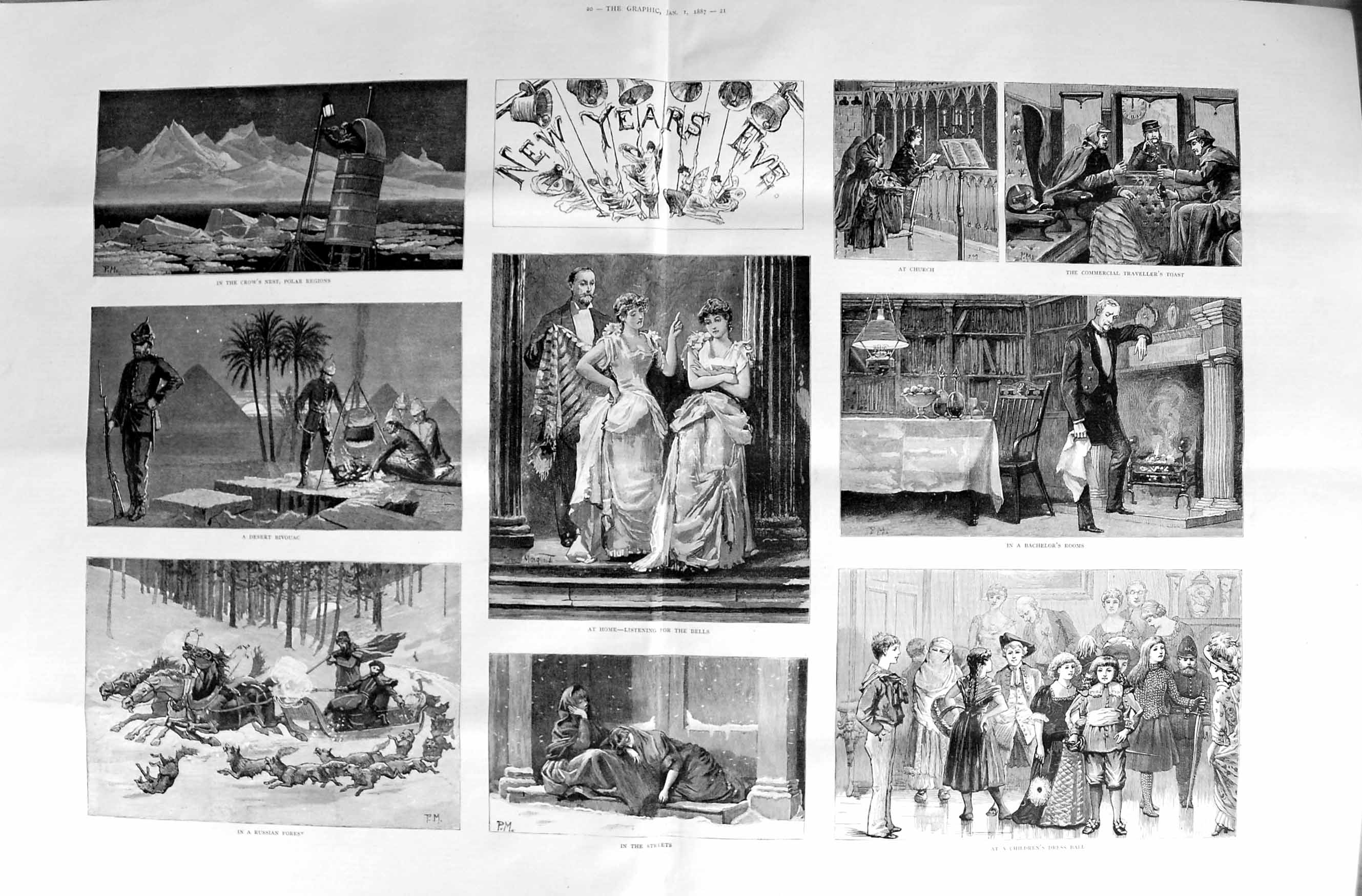 Old Antique Print 1887 New Years Eve Children Dress Ball Russia Desert 0 19th