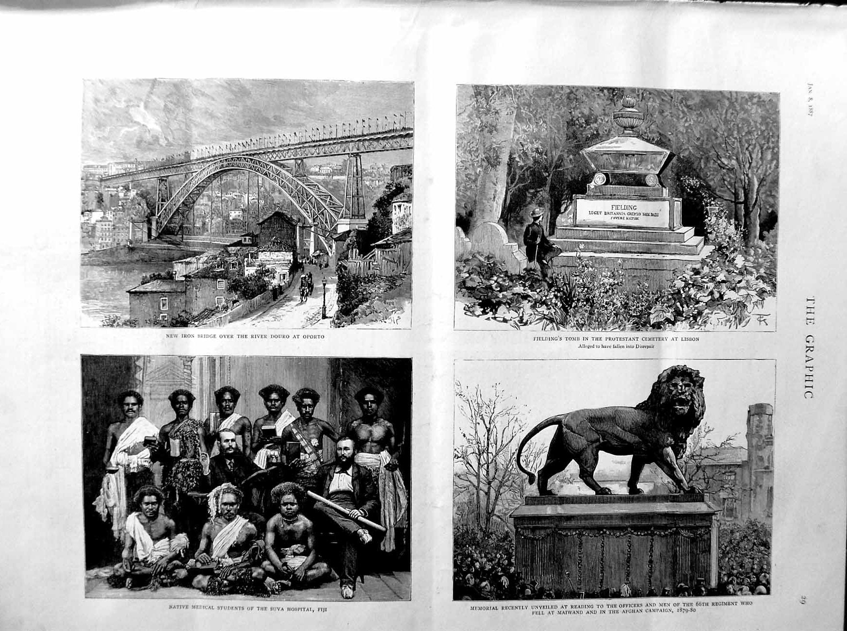 Old Antique Print 1887 Medical Students Suva Hospital Fiji Bridge Maiwand 19th