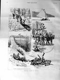 Old Antique Print 1887 Winter Sports Canada Toboggan Montreal Ice-Palace 19th