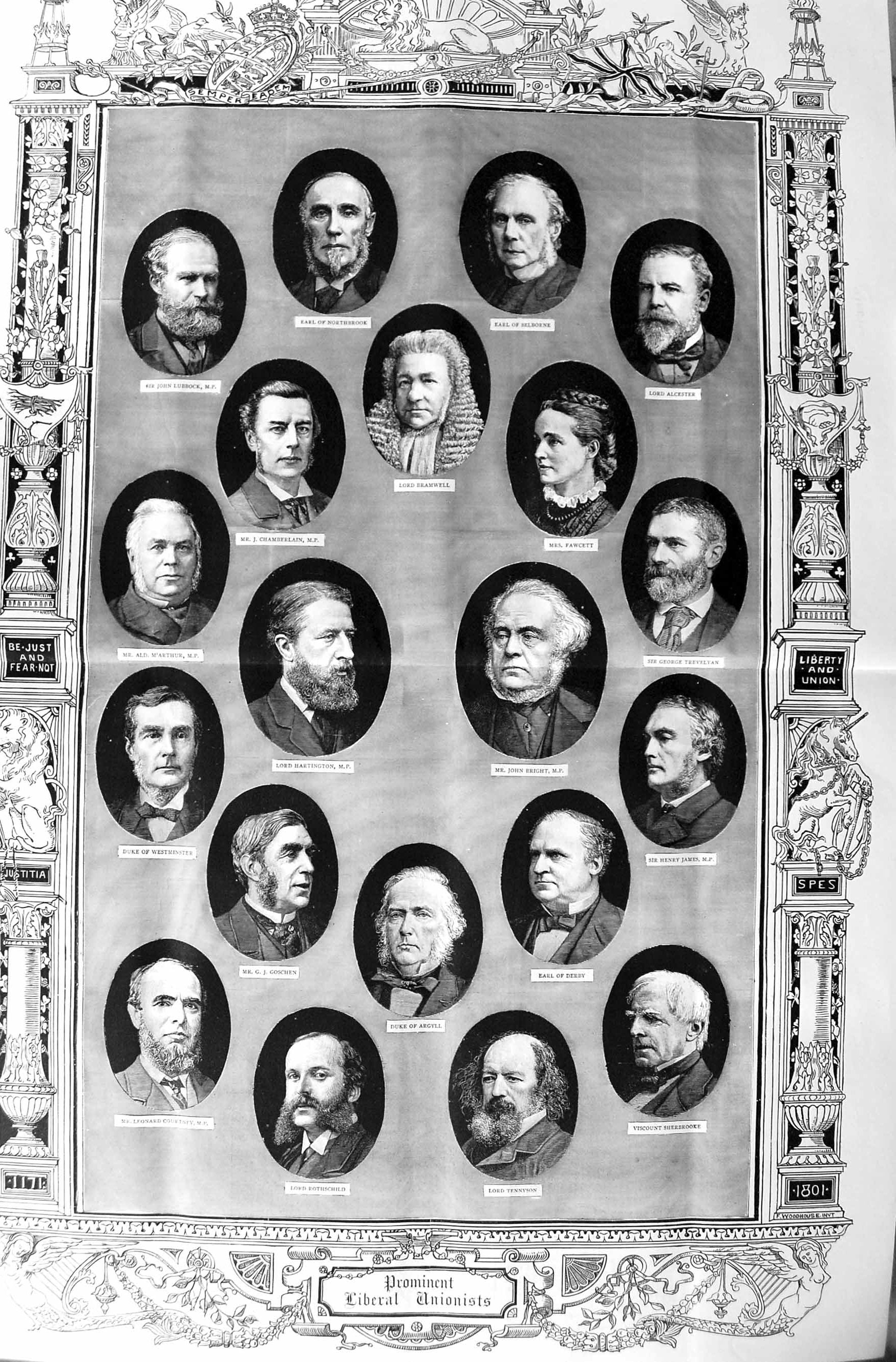 Antique Old Print 1887 Liberal Unionists Tennyson Rothschild Bramwell Men 0 19th