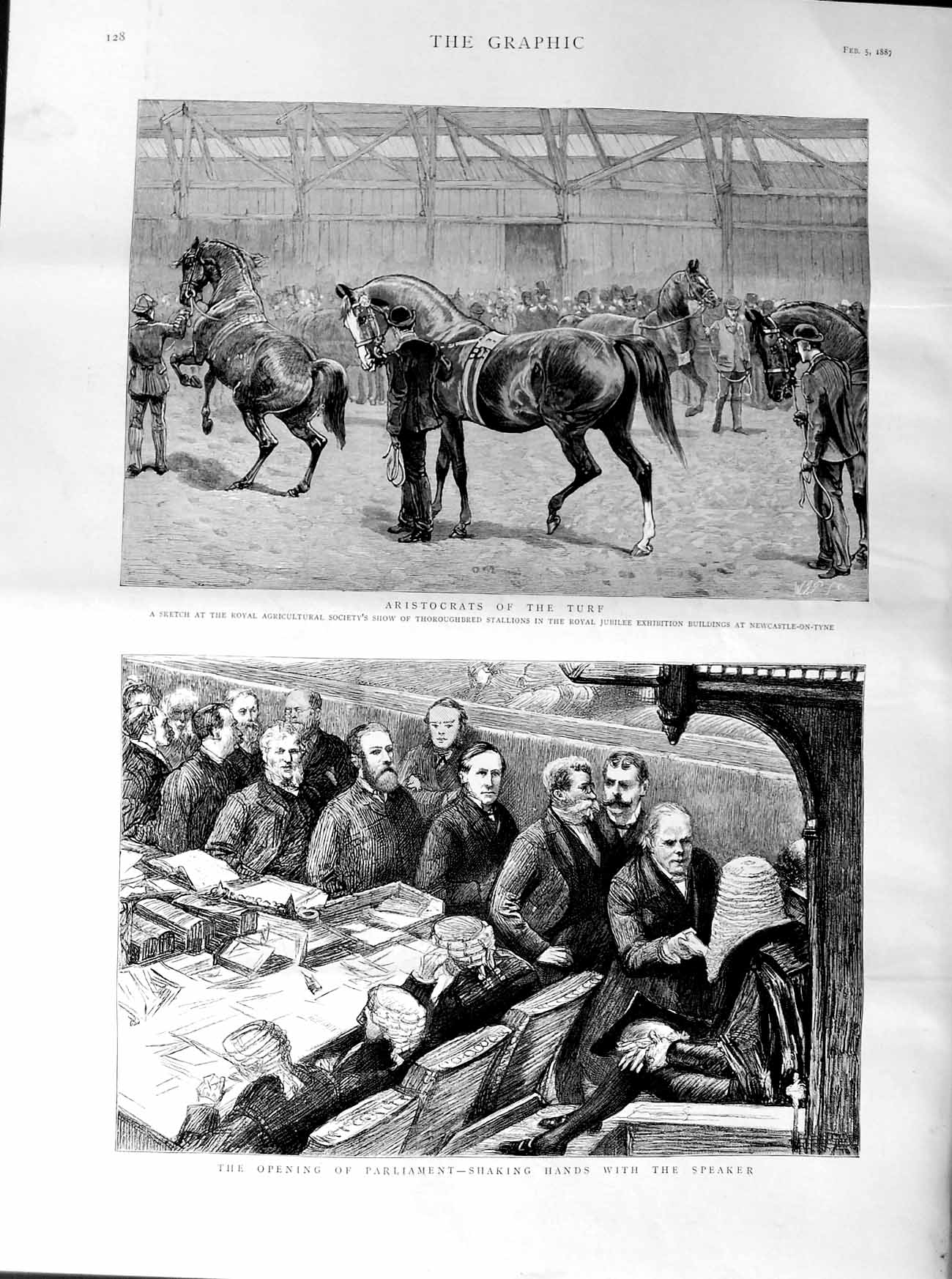 Old Antique Print 1887 Horses Show Newcastle-On-Tyne Parliament Speaker 19th