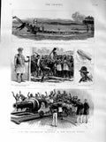 Original Old Antique Print 1887 Australian Squadron New Zealand Maori Canoe War