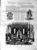 Original Old Antique Print 1887 Blenheim Palace Saloon Chapel Italian Garden