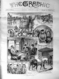 Original Old Antique Print 1887 Railway Train Pulman Car Theman Horses Hunting