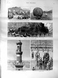Old Antique Print 1887 Mosque Sultan Cairo Napier Tower London Battersea 19th