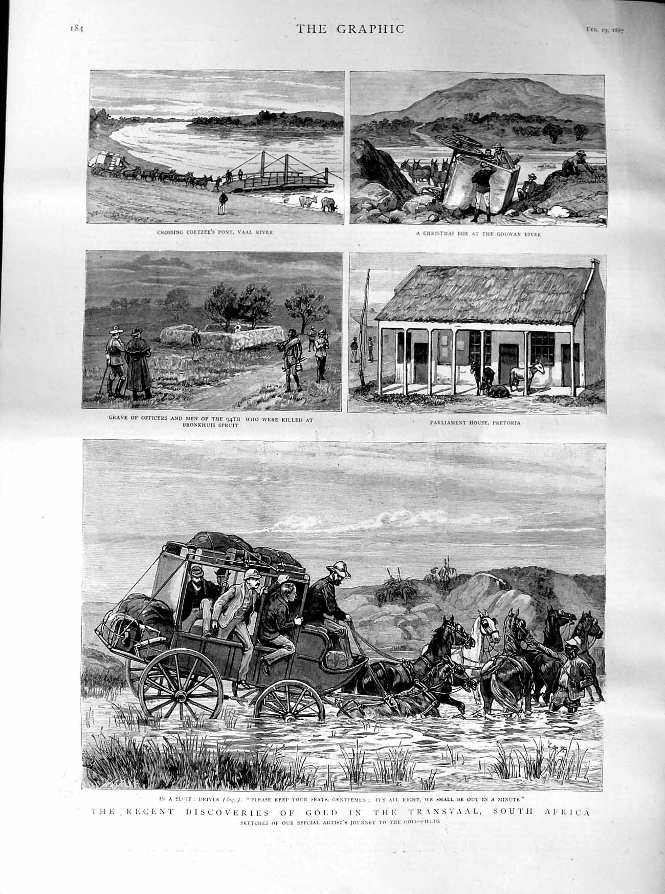 Original Old Antique Print 1887 GMining Transvaal Africa Pretoria Coetzee 19th