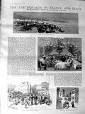 Original Old Antique Print 1887 Earthquake France Italy Mentone Hotel Nice 19th