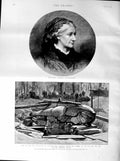 Original Old Antique Print 1887 Madame Clara Schumann Statue Ramses Memphi 19th