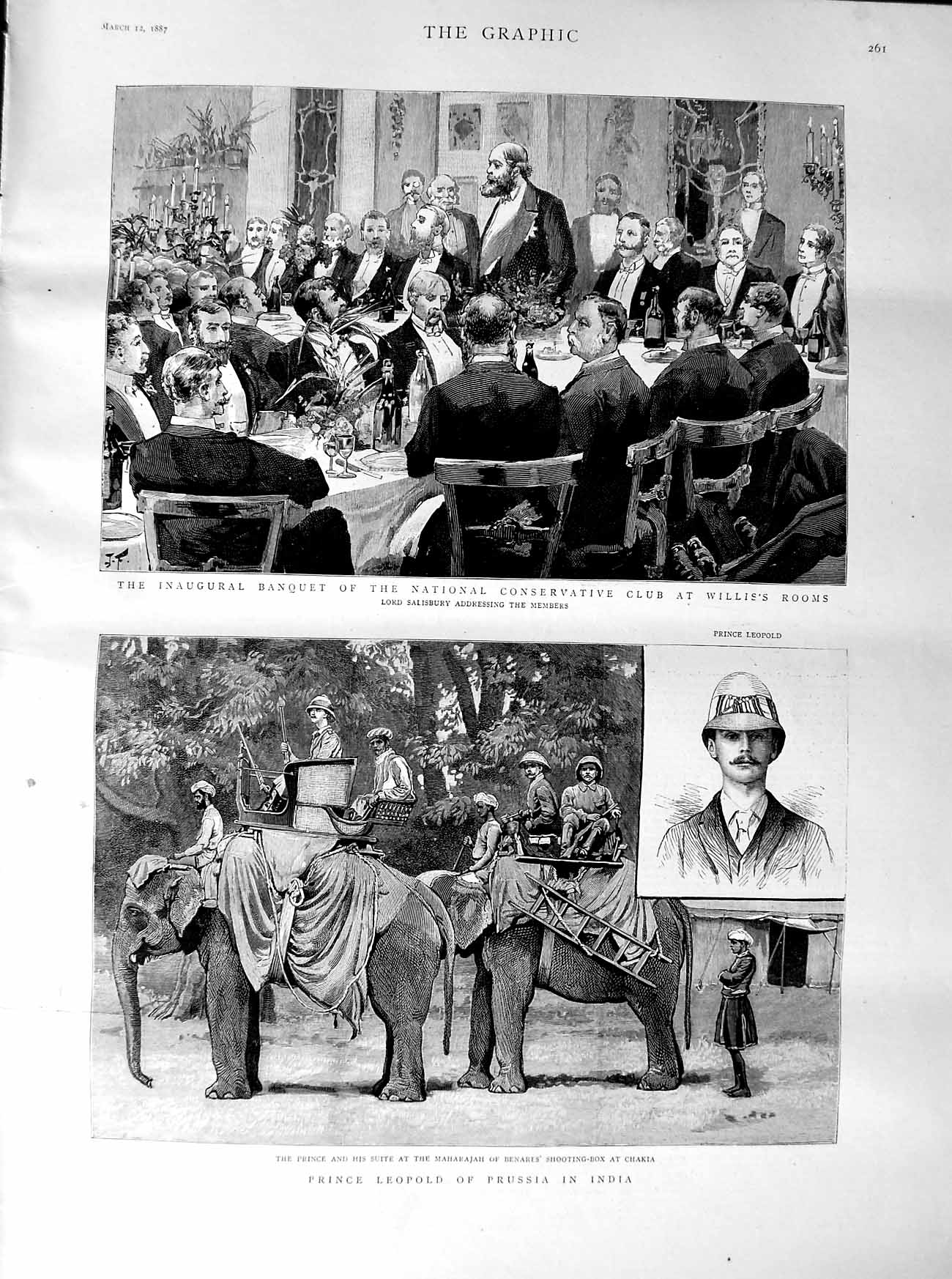 Original Old Antique Print 1887 Banquet Conservative Willis Prince LeopIndia