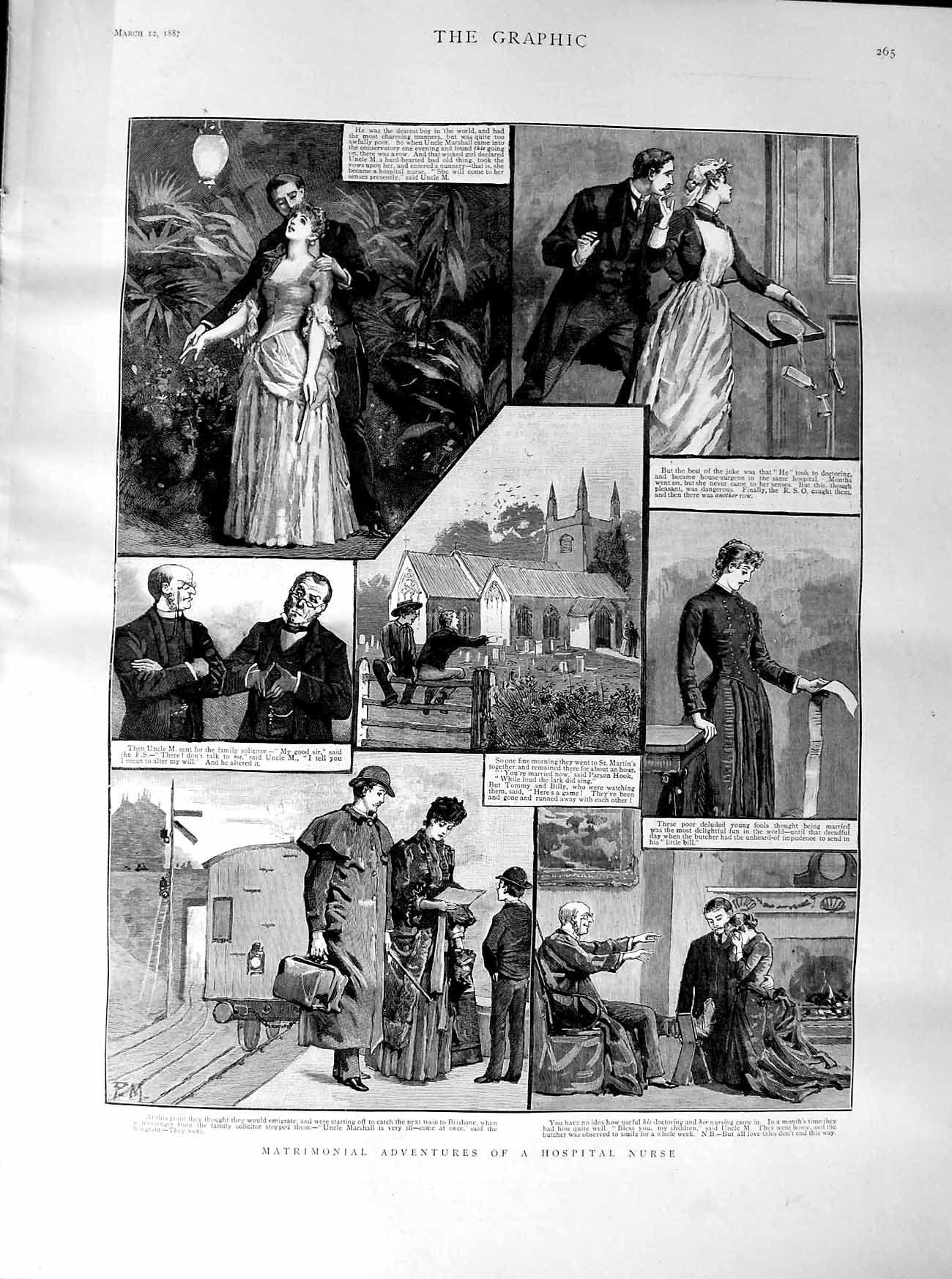 Original Old Antique Print 1887 Matrimonial Adventures Hospital Nurse F 19th