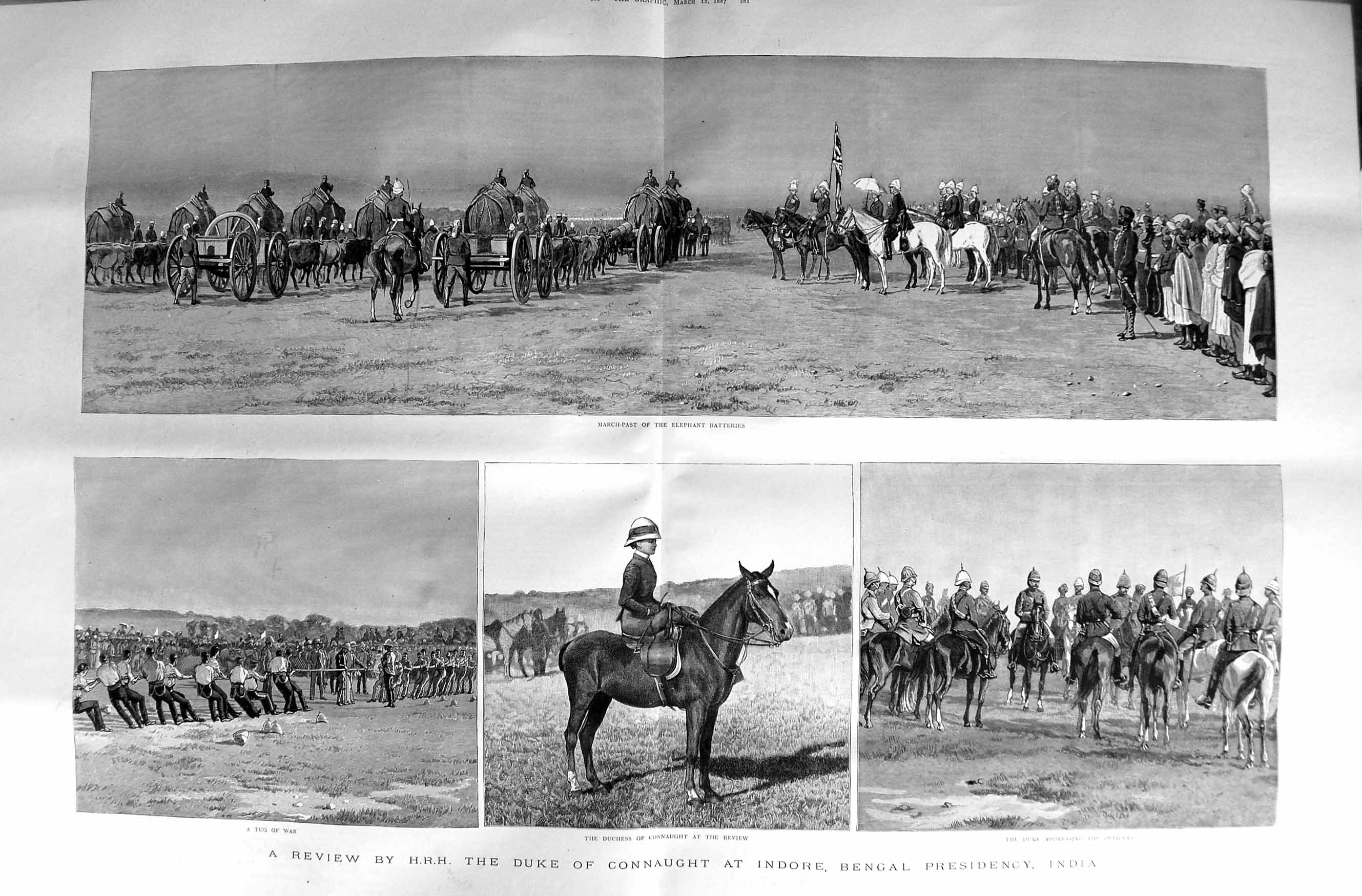Original Old Antique Print 1887 Duke Connaught Indore Bengal India Eleph 19th