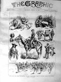 Original Old Antique Print 1887 Uncle Sam Indians War America Troops Mexico