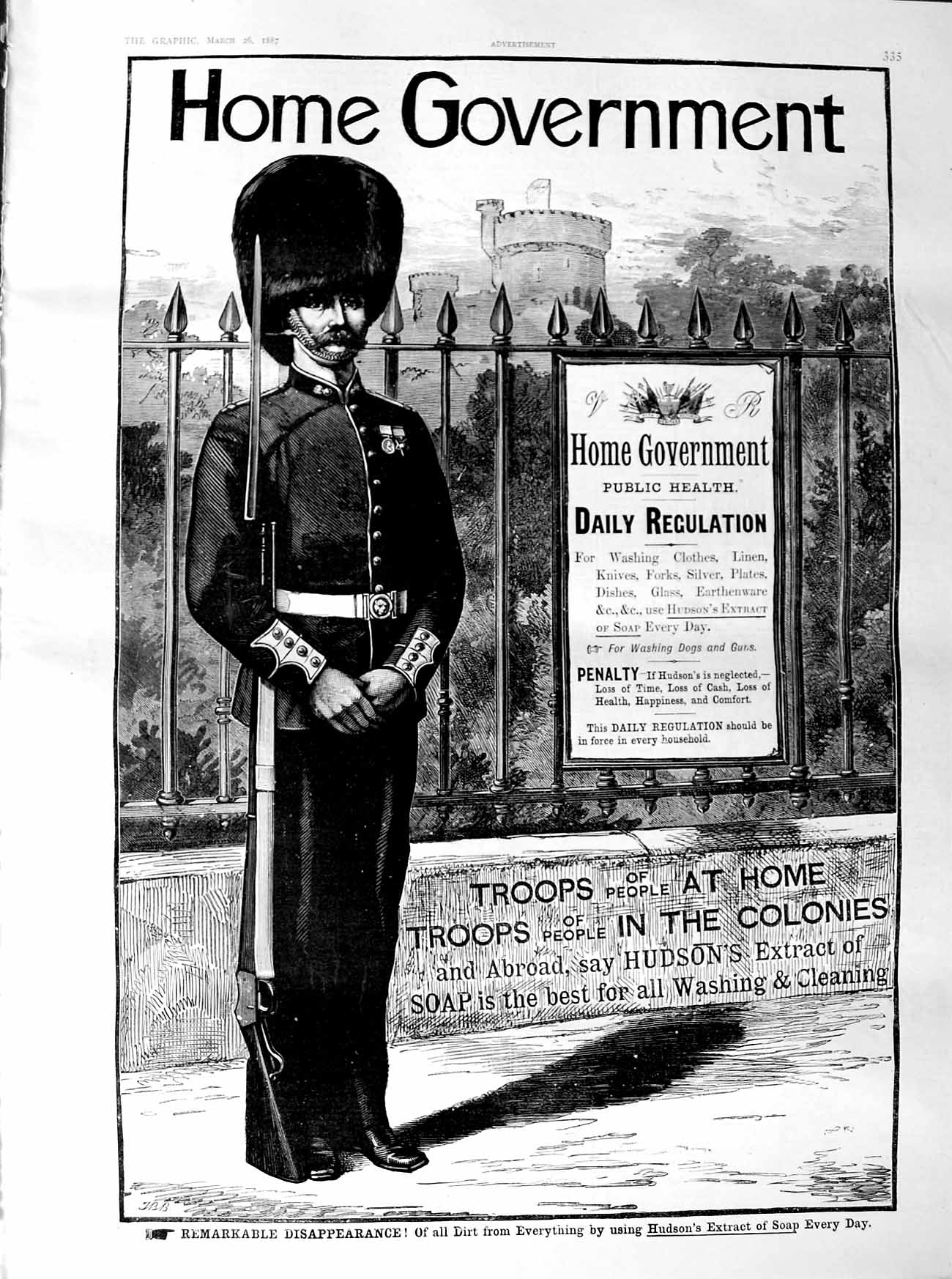 Original Old Antique Print 1887 Advertisement Home Government Troops Victorian