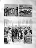 Old Antique Print 1887 Sports Burma Mule Racing Emperor Germany Birthday 19th