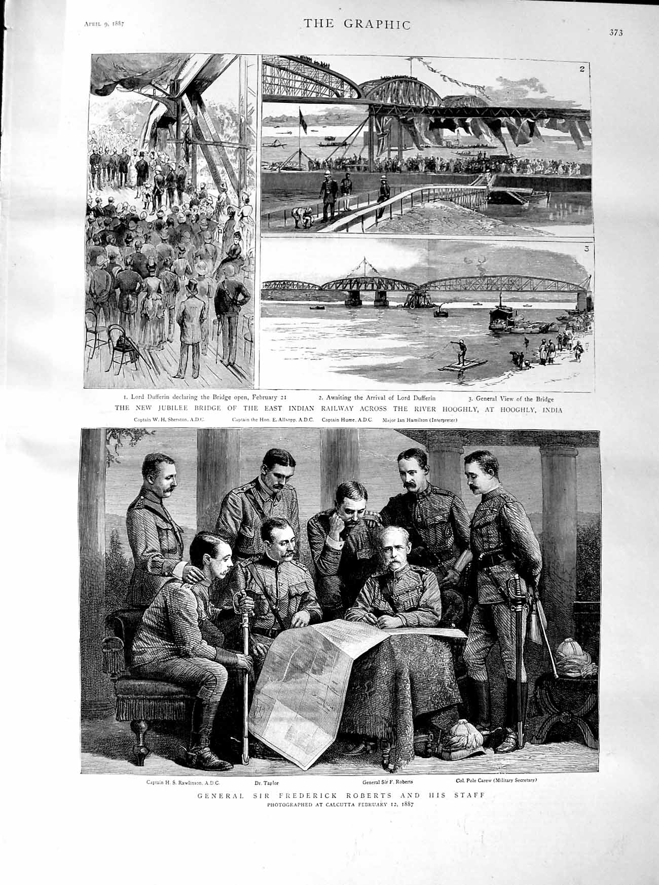 Original Old Antique Print 1887 Frederick Roberts Calcutta Railway Bridge 19th