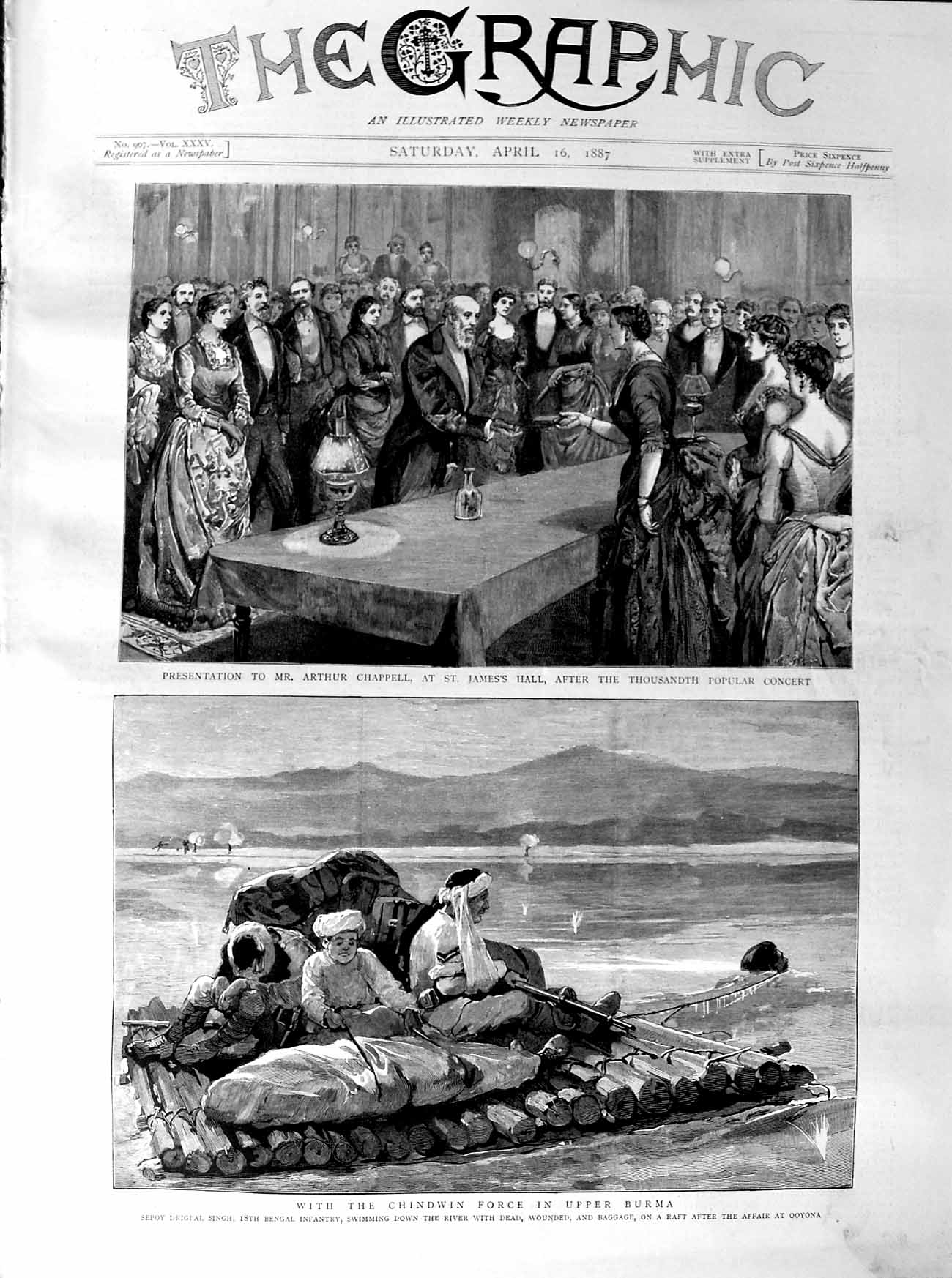 Old Antique Print 1887 Sepoy Singh Bengal Chindwin Burma Chappell James'S 19th