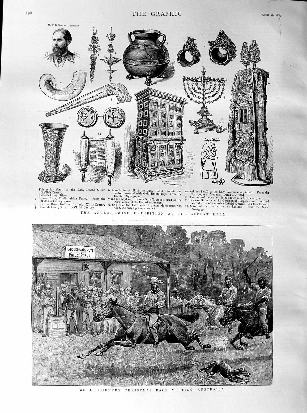 Original Old Antique Print 1887 Horse Racing Australia Anglo-Jewish Albe 19th
