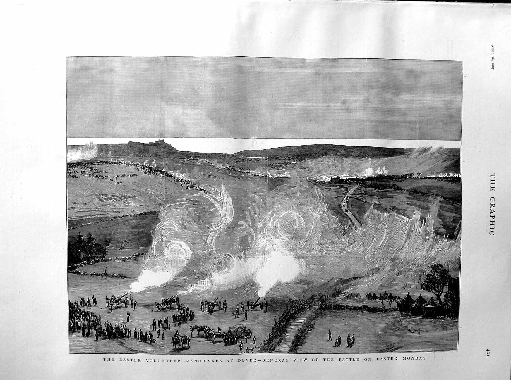 Original Old Antique Print 1887 Easter Volunteer Manouvres Dover Battle Siers
