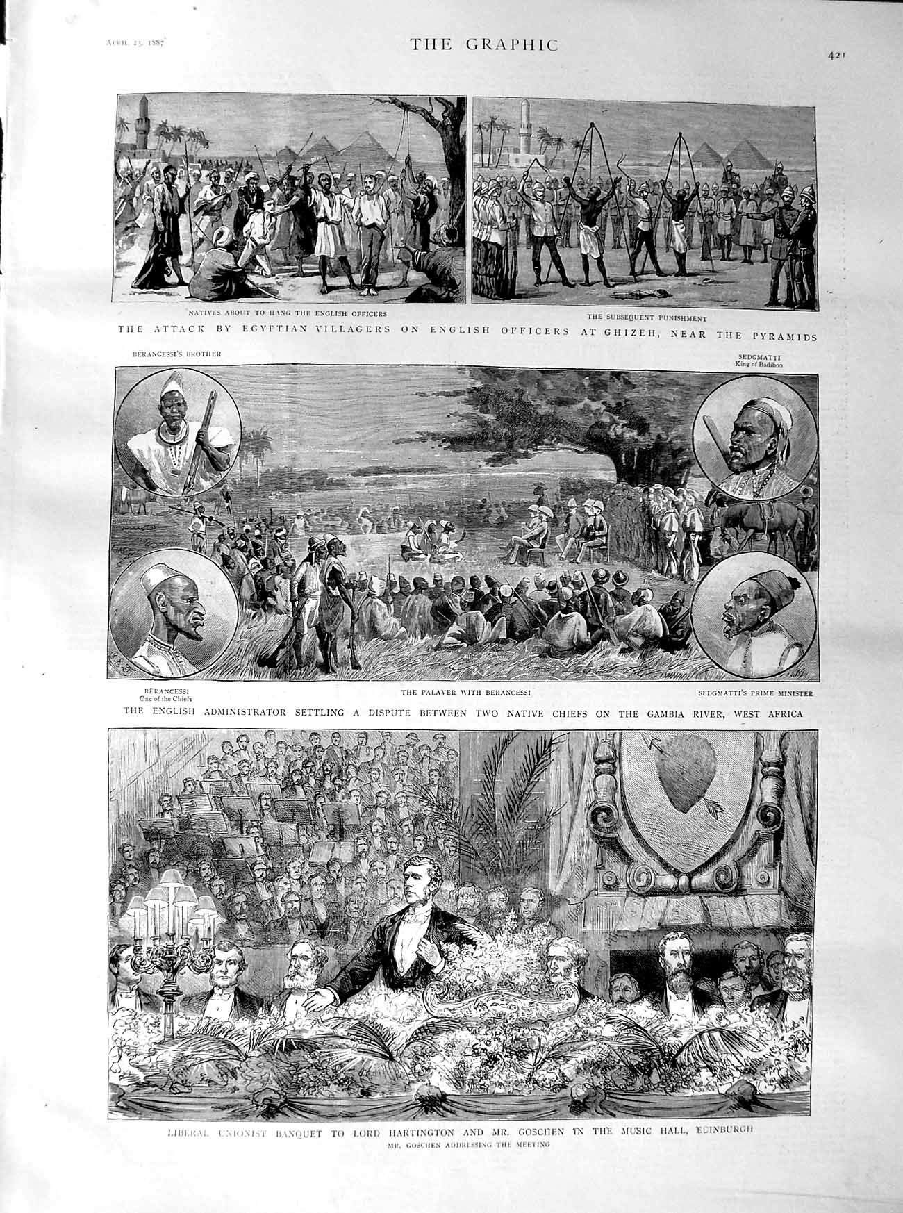 Original Old Antique Print 1887 Lord Harrington Goschen Edinburgh Africa Ghizeh