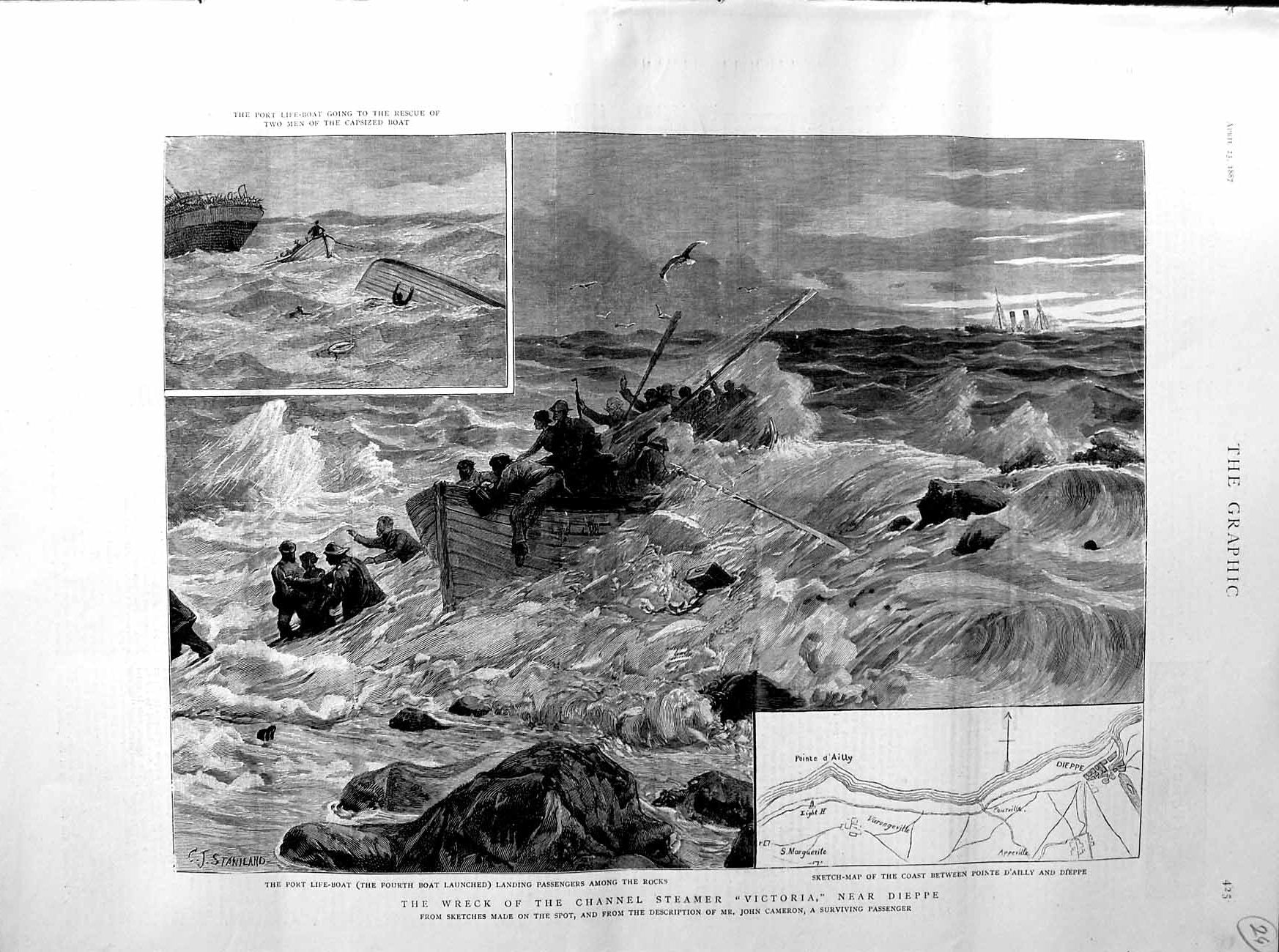 Original Old Antique Print 1887 Ship Wreck Channel Steamer Victoria Dieppe 19th
