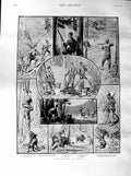 Original Old Antique Print 1887 Boar Hunting Nassau Sport Mario Bread Winning