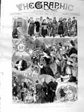 Original Old Antique Print 1887 Childrens Jubilee Masonic Carnival Hall Reading