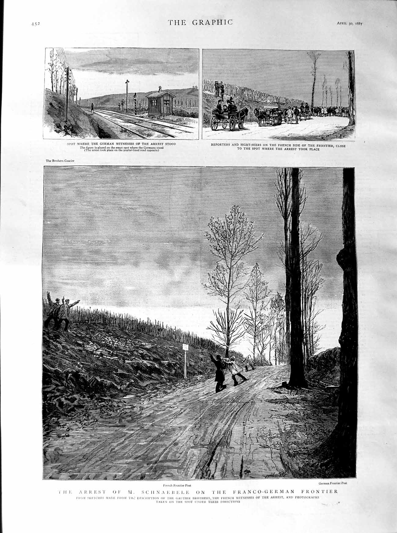 Old Antique Print 1887 Arrest Schnaebelle Franco-German Frontier Gautier 19th
