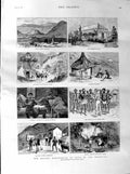 Original Old Antique Print 1887 GMining Transvaal Barberton Thomas Reef Digger