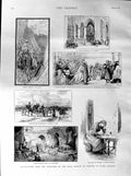 Old Antique Print 1887 Painters Water Colours Brussels Maid Cairo Bazaar 19th