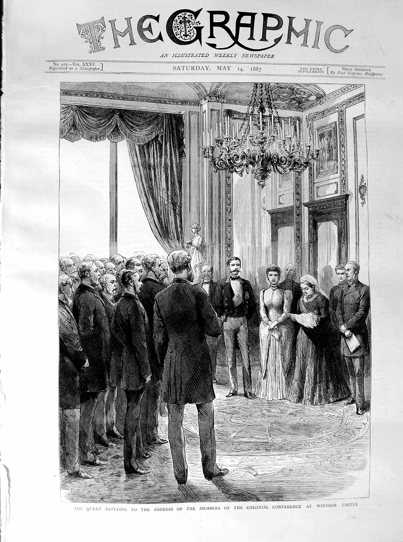 Old Antique Print 1887 Queen Members Colonial Conference Windsor Castle 19th