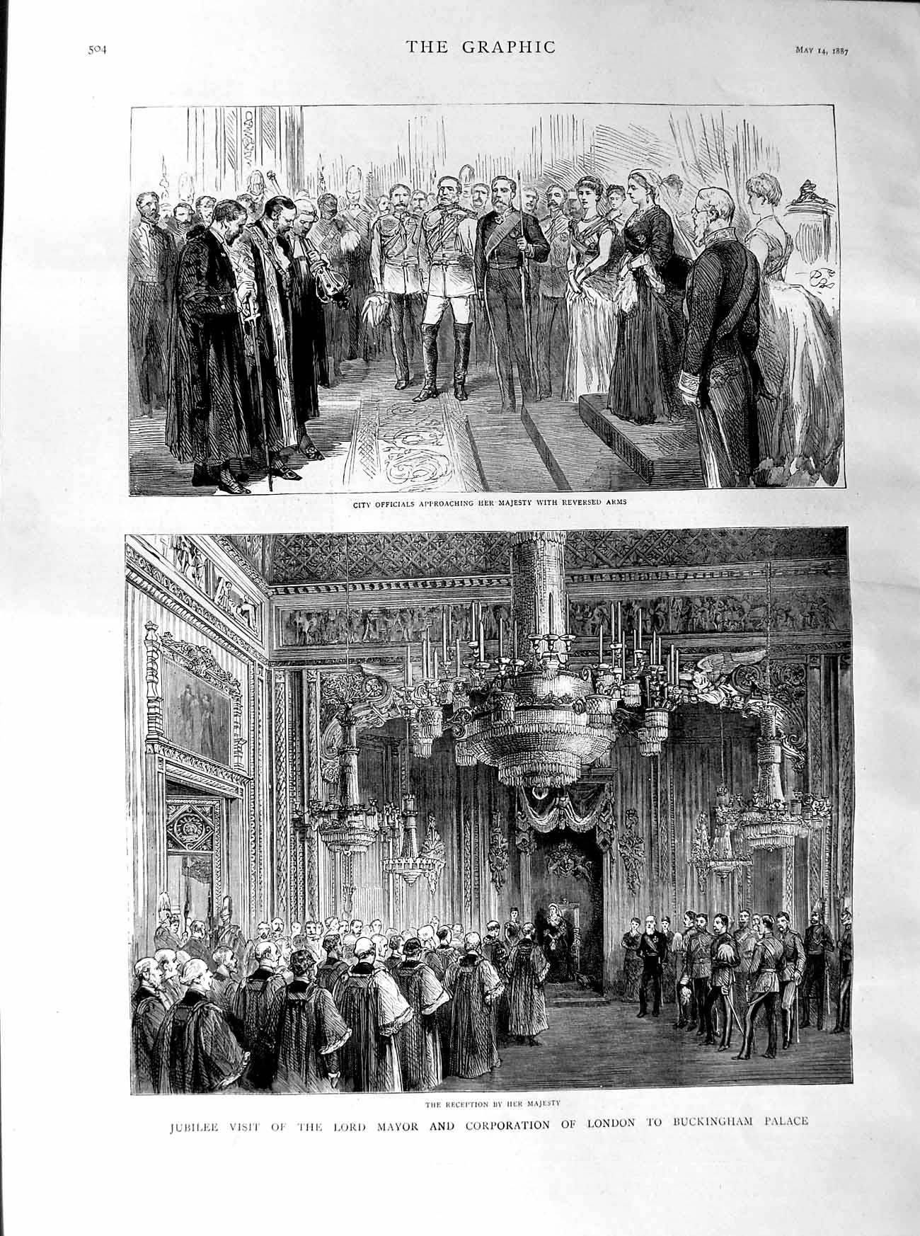 Old Antique Print 1887 Lord Mayor London Buckingham Palace Jubilee Queen 19th