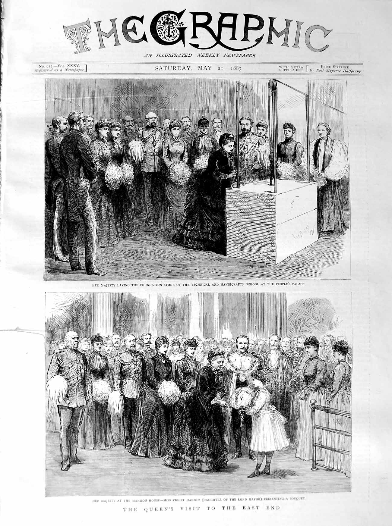 Old Antique Print 1887 Queen London Mansion House People'S Palace Hanson 19th