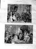 Original Old Antique Print 1887 Costume Ball Prince Wales Queen Anne Blenheim