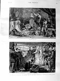 Original Old Antique Print 1887 Costume Ball Queen Elizabeth Knighting Drake
