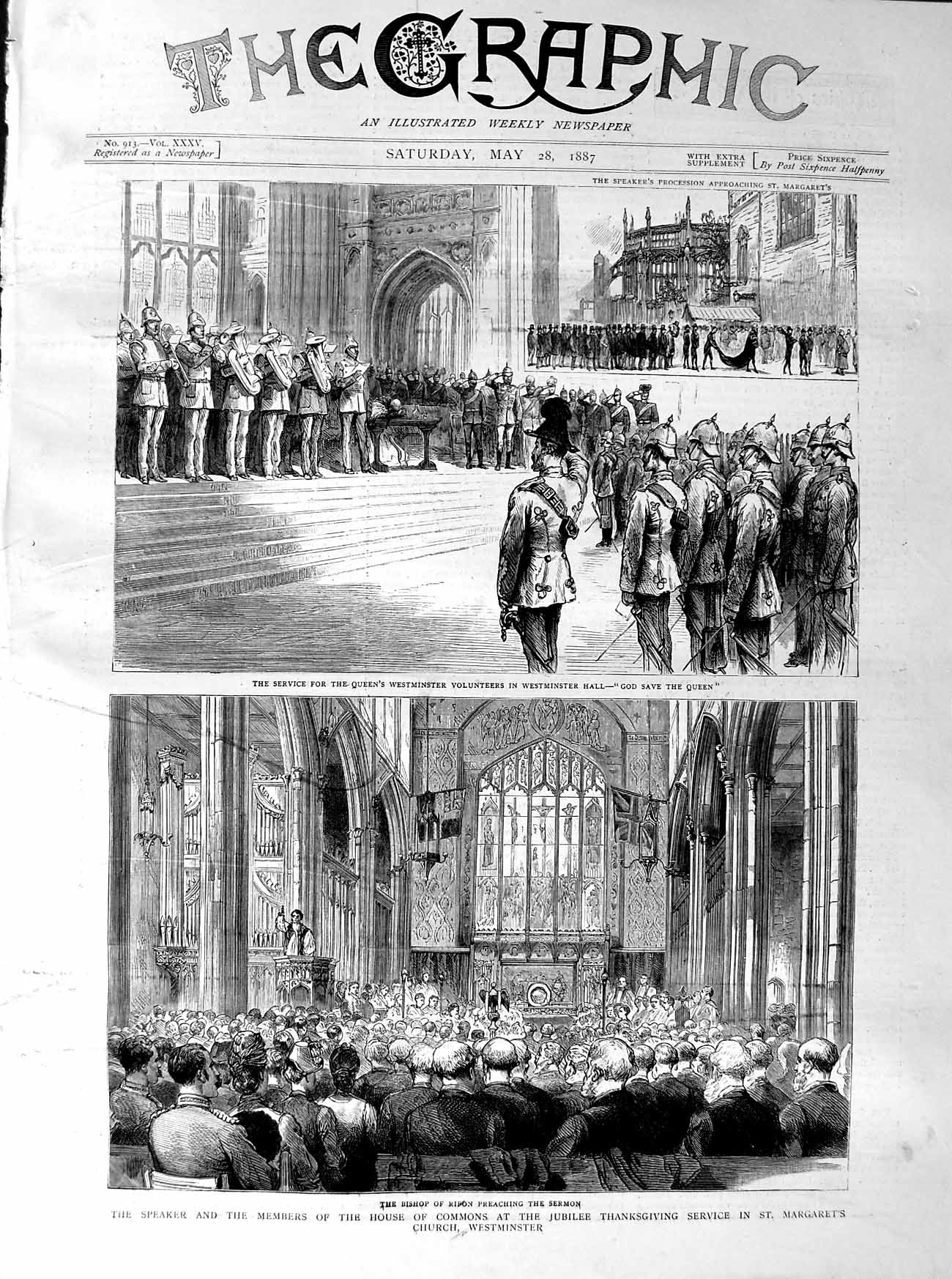 Original Old Antique Print 1887 House Commons Bishop Ripon Church Westminster