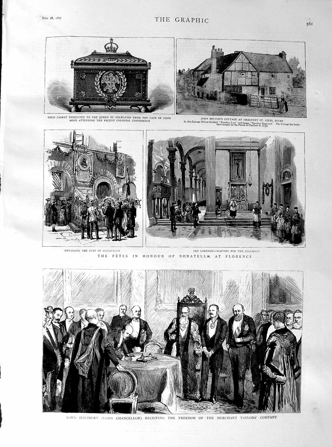 Old Antique Print 1887 Lord Halsbury Merchant Taylors Donatello Florence 19th