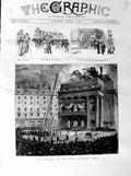 Original Old Antique Print 1887 Burning Fire Opera Comique Paris France Theatre