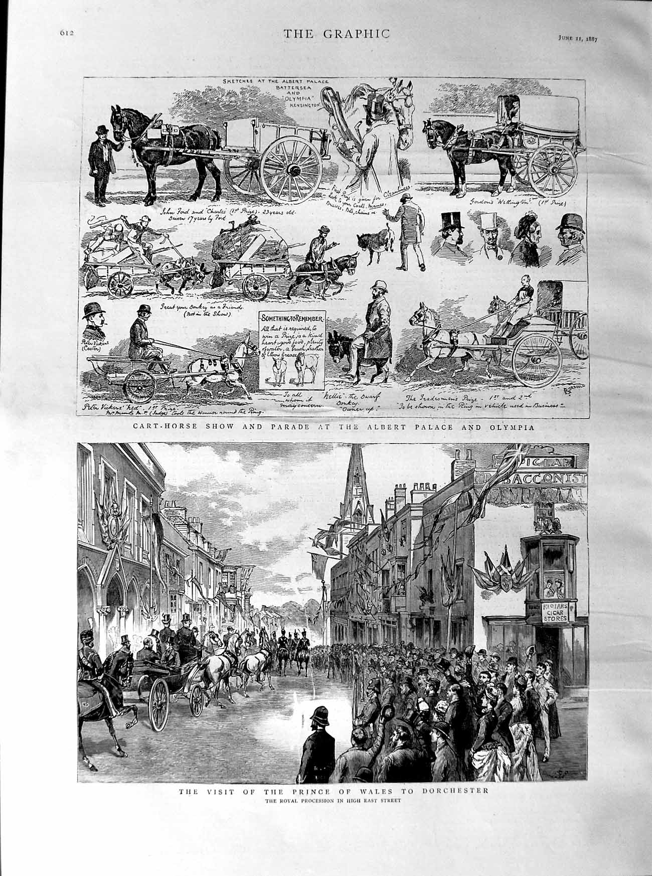 Old Antique Print 1887 Cart Horse Show Albert Olympia Prince Dorchester 19th