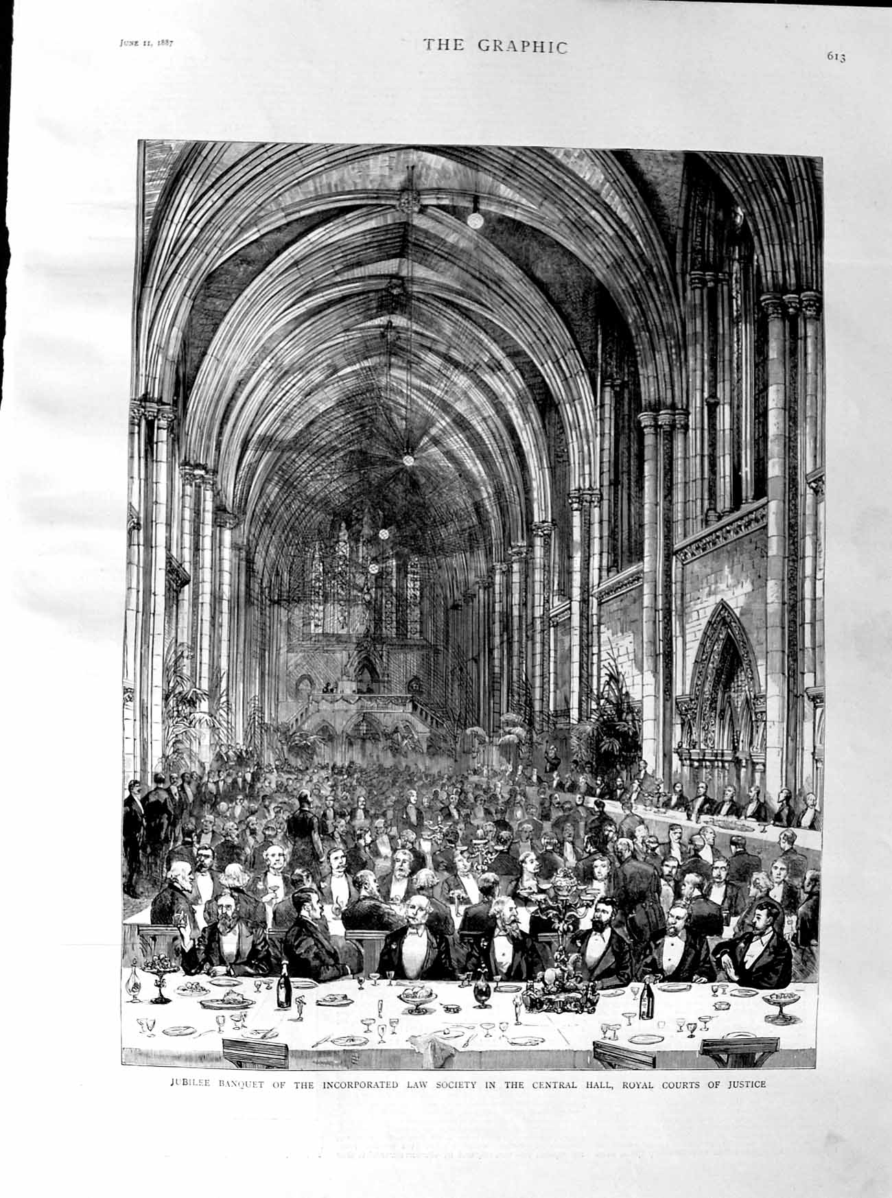 Old Antique Print 1887 Jubilee Banquet Law Society Royal Courts Justice 19th