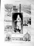 Old Antique Print 1887 Model Cellular Prison Brussels Chapel Bakery Cells 19th