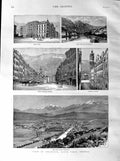 Old Antique Print 1887 Innsbruck Tirol Austria Friedrich Theresien Castle 19th