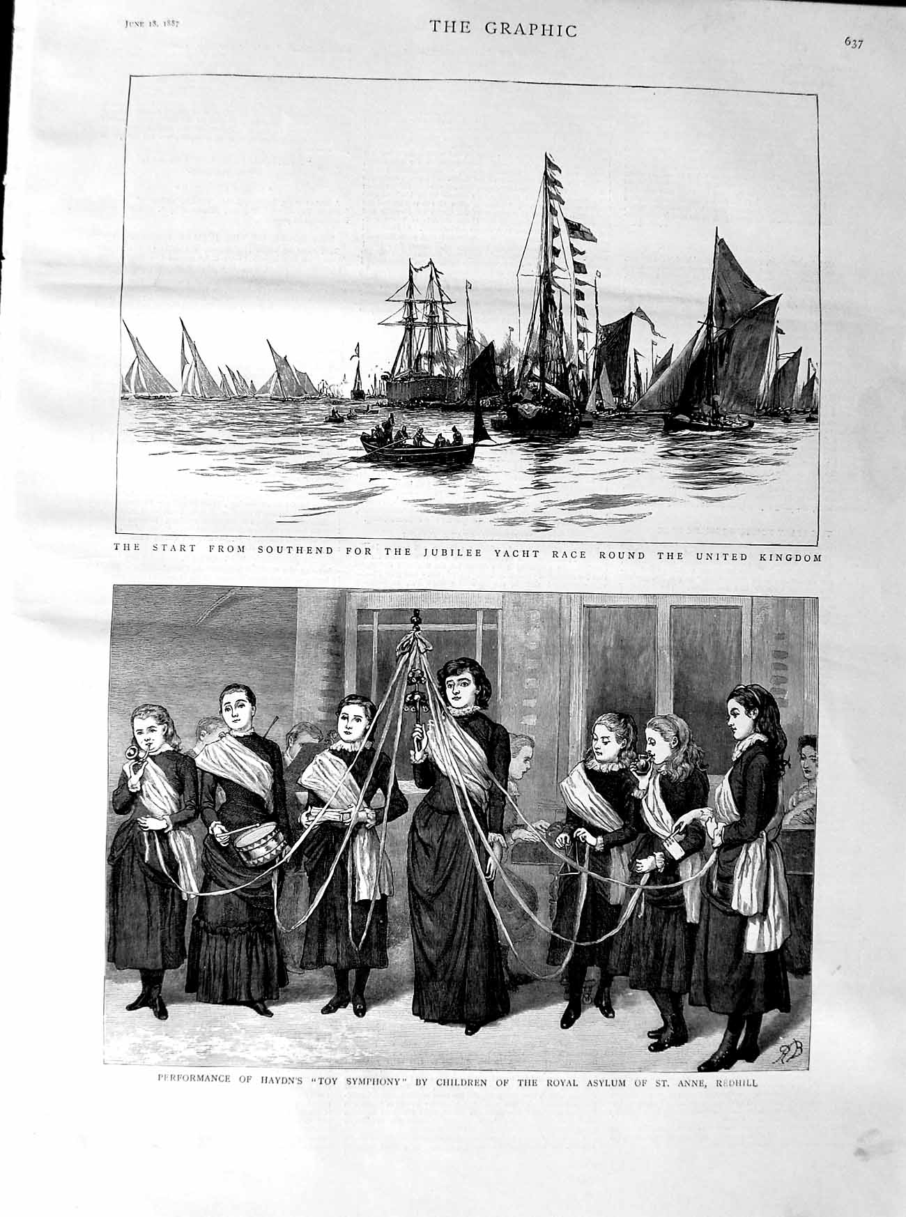 Old Antique Print 1887 Jubilee Yacht Race Britain Anne Redhill Symphony 19th