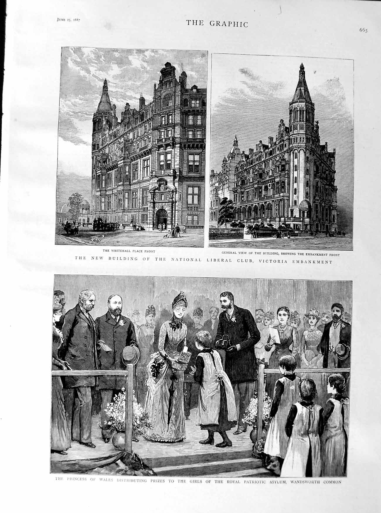 Old Antique Print 1887 Princess Wales Asylum Wandsworth Liberal Whitehall 19th